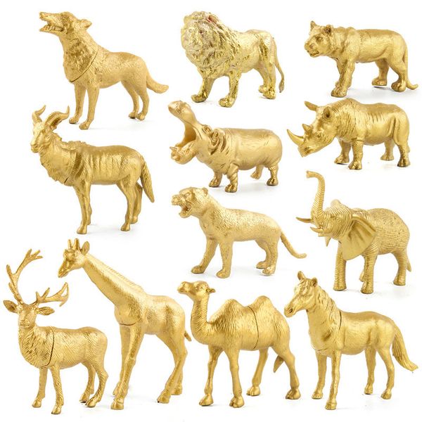 Altri Giocattoli PVC Figure di Animali Selvatici Modello di Simulazione Set Leone Tigre Elefante Giraffa Statua Dorata Educativo Foresta Giocattolo Regalo per Bambini 230704