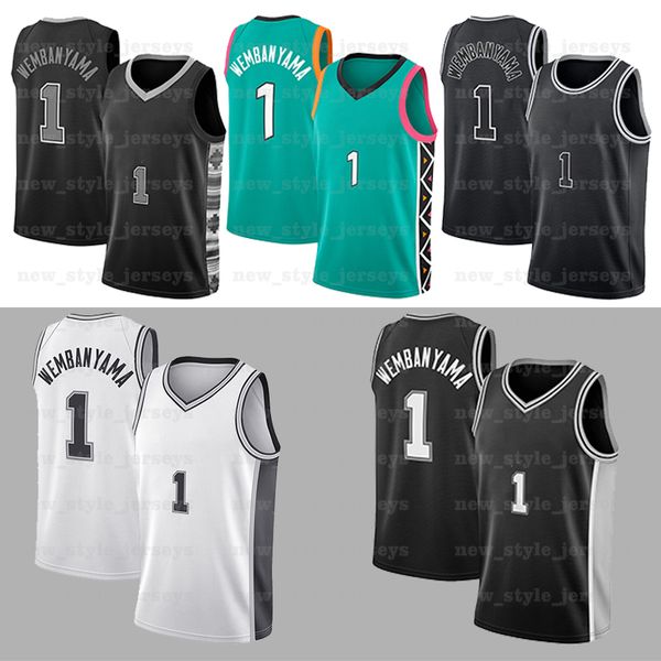 Unisex 1 Victor Wembanyama Spurss Basketball Jerseys Первый раунд Пик Тим Сан Дункан Антонио