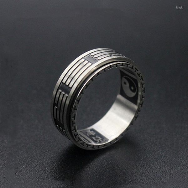 Cluster Rings 8mm Rotatable Basic Ring For Men Vintage Steel Tai Chi Mantra Black Fidget Spinner Punk Lucky Jewelry