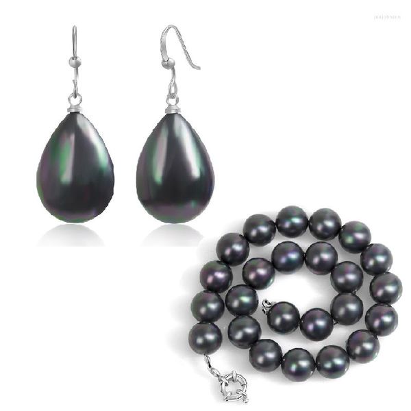 Collana Orecchini Set Nero Imitazione Perla Perla Catena A Goccia Conchiglia Ciondola Moda Gioielli In Rame Per Le Donne