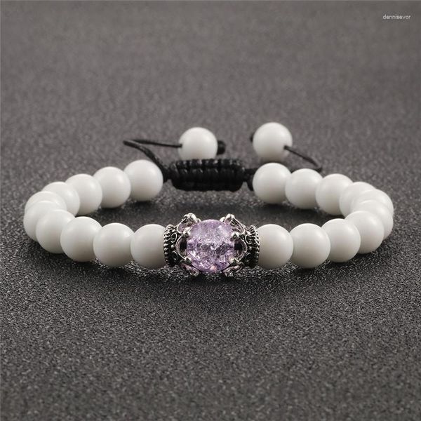 Charm Bracelets Handmade Braided Beads Bracelet Natural White Porcelain Stone Elastic Men Crown For Women Yoga Adjustable Jewelry