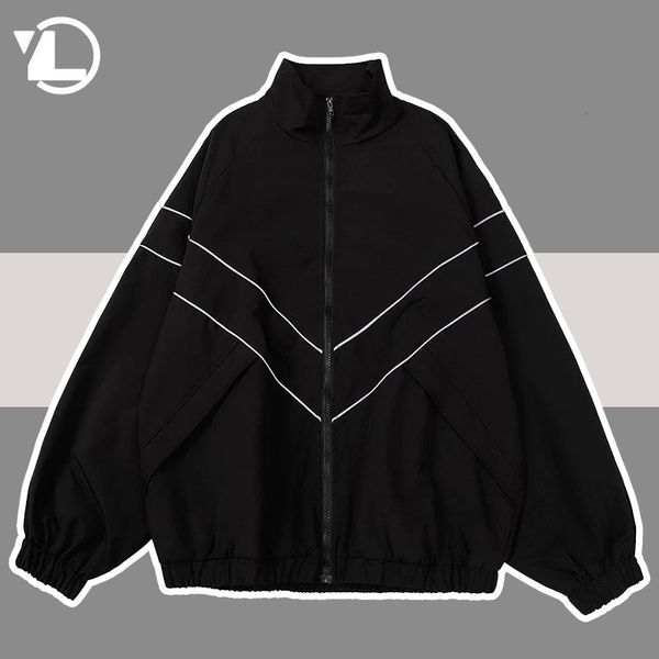 Herren Jacken High Street College Jacken Männer Frühling Herbst Reflektierende Gestreiften Zipper Windjacke Mäntel Harajuku Patchwork Dünne Varsity Jacke 230705