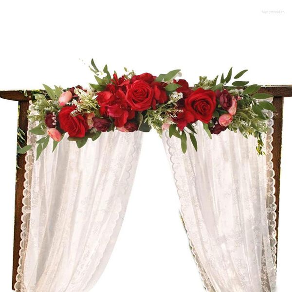 Fiori decorativi Matrimonio Arco Artificiale Fiore di rosa Swag per la decorazione Floreale Foglie di verde Porta