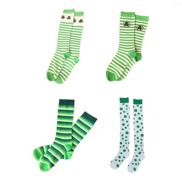 Kadın Socks Çizgili Çoraplar Diz Shamrock Hediye Kız Tatil Kostümü için Gün Sogrock Gündüzü Günü