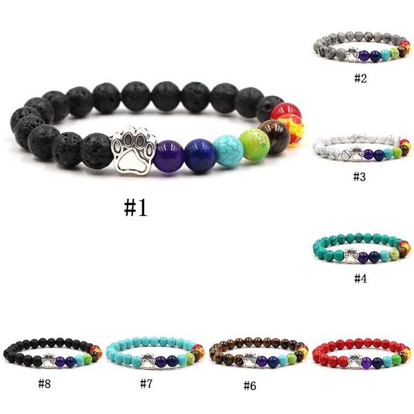 Perlen 7 Chakra Naturstein Perlen Armband Für Frauen Männer Katze Hund Klaue Charme Tigerauge Türkis Heilung Nce Yoga Armreif DIY Drop D Dhid3