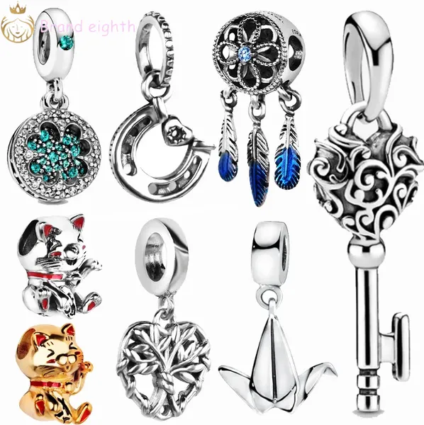 Für Pandora Charms Sterling Silber Perlen Armband Regal Vorhängeschloss Lucky Key of Love Dangle