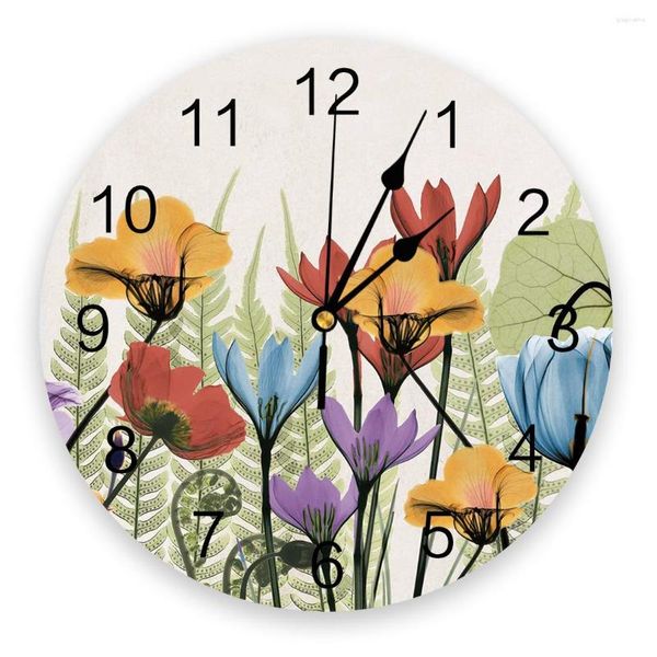 Orologi da parete Fiori Colori vivaci Orologio dipinto a mano Design moderno Breve Soggiorno Decorazione Cucina Art Watch Home Decor