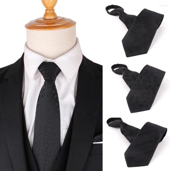 Gravatas borboletas com zíper no pescoço para homens elegantes gravatas florais finas de 8 cm para festa de casamento pretas masculinas fáceis