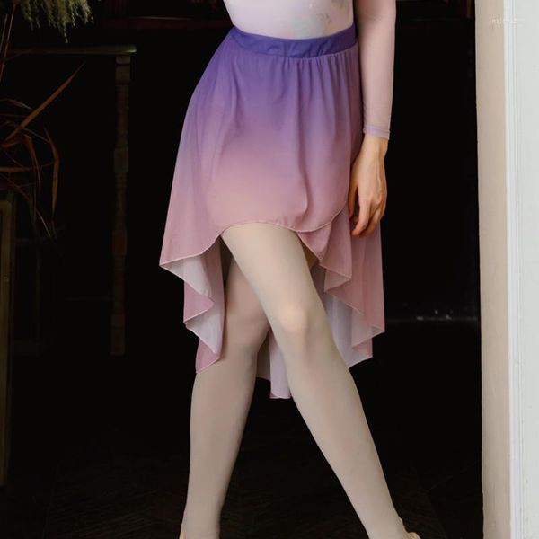 Stage Wear Gonna da balletto elastica viola/rosa sfumata per le donne Gonne da ballo Body per adulti Ballerina da donna