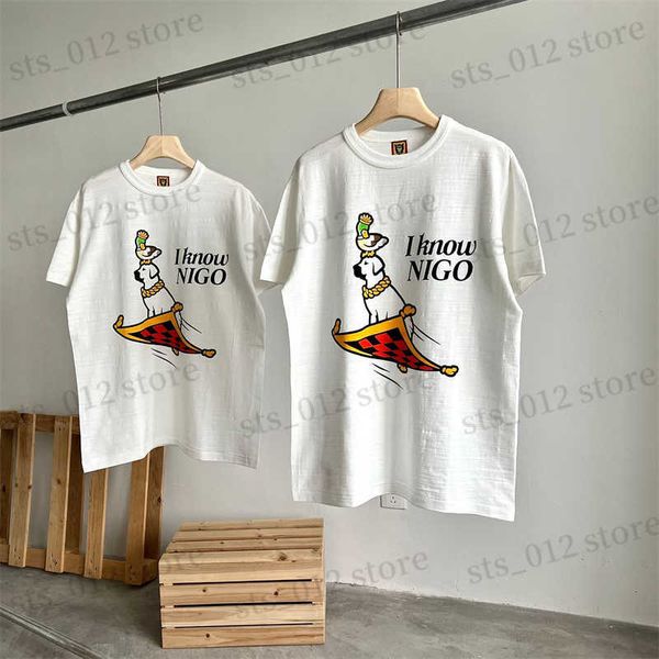 Camisetas Masculinas 2023ss Camiseta Branca Masculino Feminino Algodão Bambu Manga Curta Cão Harajuku Pato Estampado Amor Camiseta I Know Nigo Hip Hop Tops Tee T230705