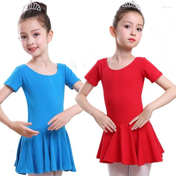 Vestido de balé para meninas bailarina manga curta dança ginástica infantil macacão vermelho