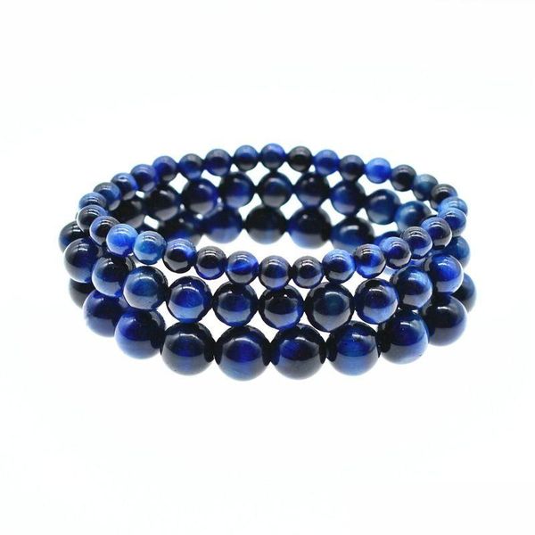 Perline 6Mm 8Mm 10Mm Braccialetti di pietra naturale blu per uomo Healing Tiger Eye Beads Chain Wrap Bangle Gioielli di moda Regalo Drop Deliver Dhpav