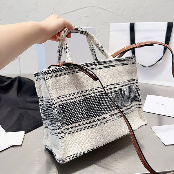 Tweed Alışveriş Çantası Tasarımcı Tote Çanta Kadın Çanta Tuval Plaj Çantaları Omuz Crossbody Çanta Büyük Kapasite Çanta Jakar Çizgili Kumaş Günlük Kılıç El Çantaları