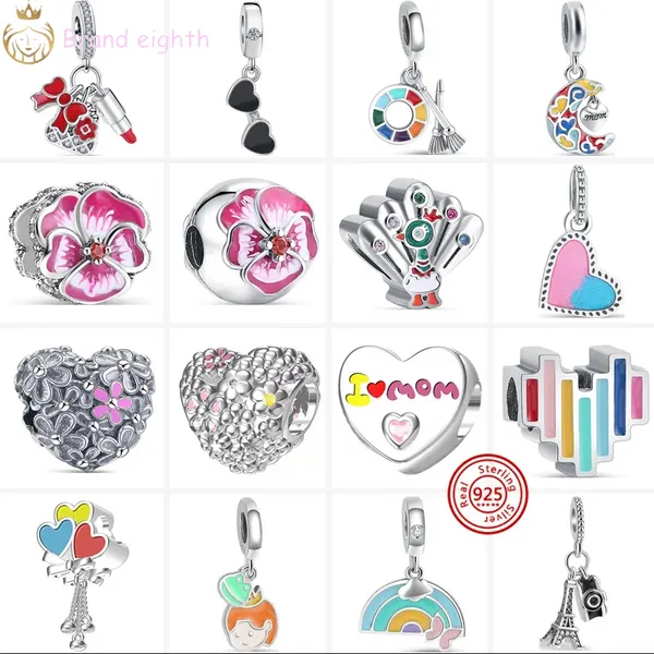 Pandora Charms Sterling Gümüş Boncuklar Çiçek Tavuskuşu Gökkuşağı Demir Kulesi Kamera Gözlük Balon Charmes Ciondoli