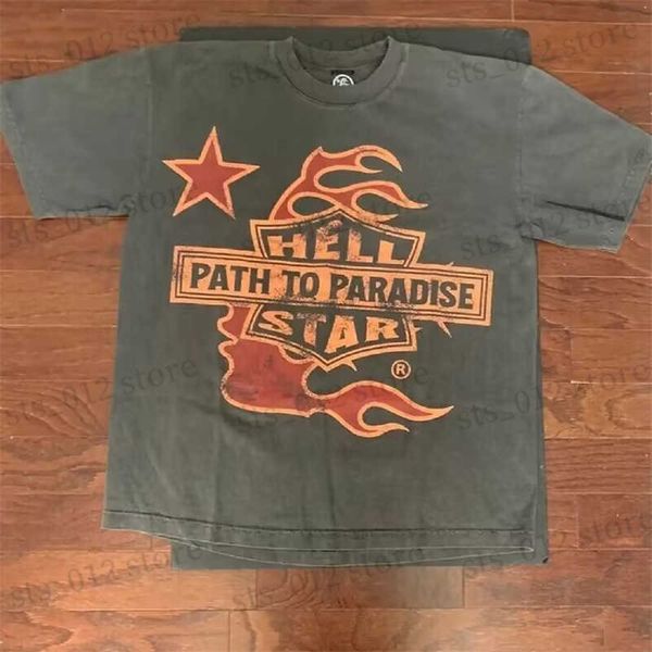 Erkek Tişörtleri Hellstar T-Shirt Yan Yüz Baskılı Saf Pamuk Yuvarlak Boyun Erkekler ve Erkekler İçin Kısa T230705