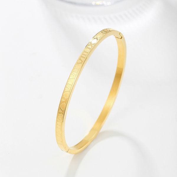 Bracciale rigido con numeri romani dal design classico Gioielli in acciaio al titanio oro per regalo