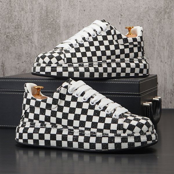 New Men Strass Checkerboard Pattern All Match Brand Shoes Causal Flats Loafers Sports Walking Tennis Zapatos Hombre