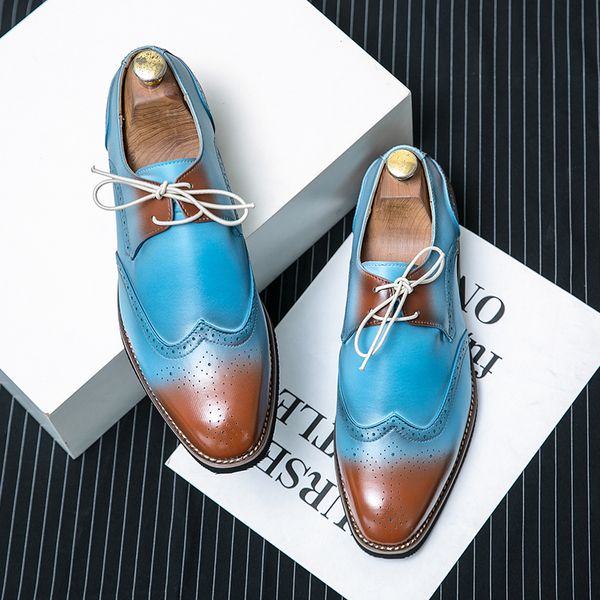 Brogue Shoes Men PU Multi Color Lace Up Low Heal Up Fashion Business Banquete Shoes Barber Shoes Casual Comfort Men Shoes