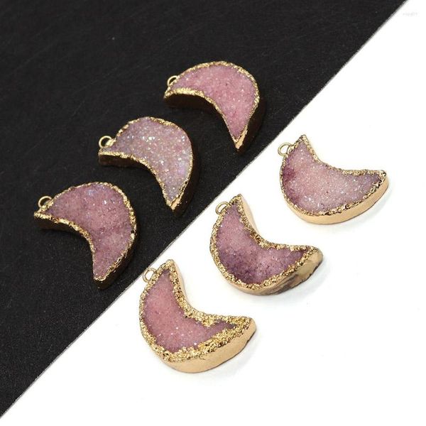 Colares com Pingente Pedra Natural Cristal Rosa Forma da Lua 14-35mm Boutique Charm Making DIY Colar Brincos Moda Jóias Acessórios