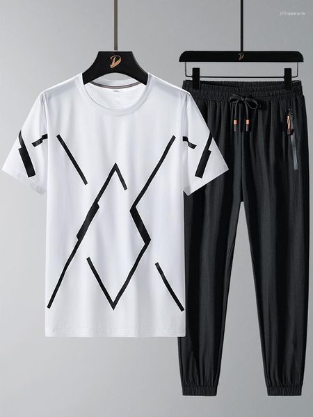 Tute da uomo 2023 Plus Size Fashion Pattern T-shirt Pantaloni Set da 2 pezzi Uomo Streetwear Casual Jogger Felpe 8XL