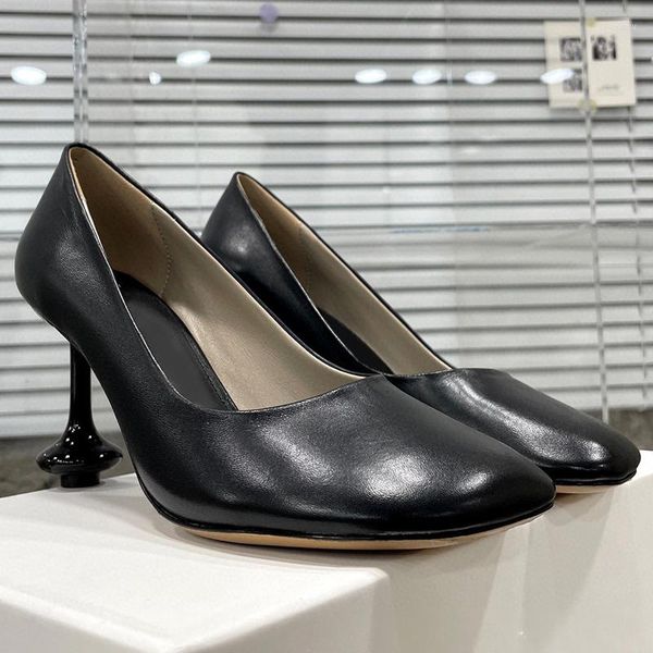 Scarpe eleganti Décolleté da donna estivi Materiale in vera pelle Punta tonda Tacco a vaso Tacchi altissimi Design superficiale Moda donna singola