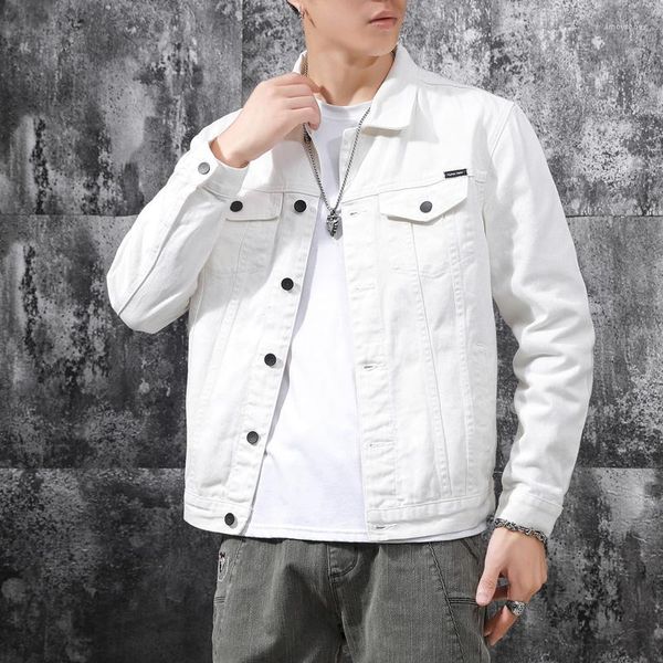 Jaquetas masculinas primavera outono jaqueta jeans branca masculina estilo japonês algodão vários bolsos casaco solto roupas de marca masculina