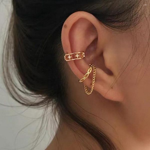 Brincos de volta Moda Punk Zircão Estrela Cadeia Tassel Clipe Para Mulheres Teen Minimalista Falso Piercing Earbone Ear Cuff Jóias Presentes