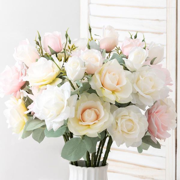 Flores decorativas 60 cm rosa de inverno branco longo ramo artificial casamento decoração de casa grande flor falsa para vaso sala de estar mesa organizar