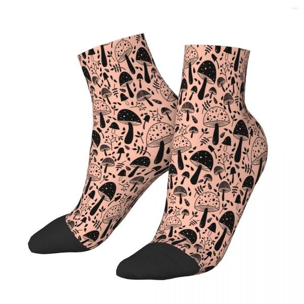 Мужские носки Shrooms! Грибная рисунка черно -розовая лодыжка мужчина -мужские женщины зимние чулки хараджуку