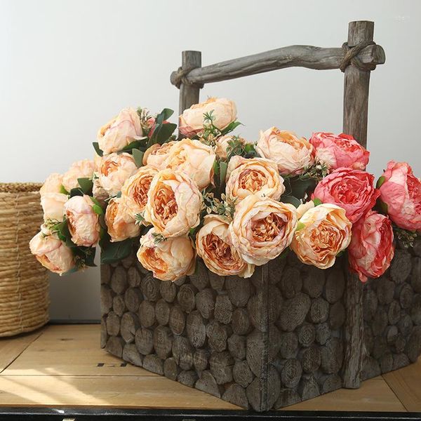 Dekorative Blumen, künstlicher Seiden-Pfingstrosen-Blumenstrauß, Hochzeits-Pographie-Requisiten, Zuhause, Wohnzimmer, Inneneinrichtung, Desktop, rosa Blumenarrangement-Dekoration