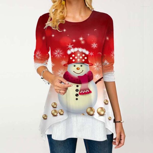 Frauen Blusen Frauen Weihnachten Bluse Shirt Plus Größe Santa Claus Drucken Weihnachten Langarm Tops Shirts Winter Weibliche Roupas Feminina dame