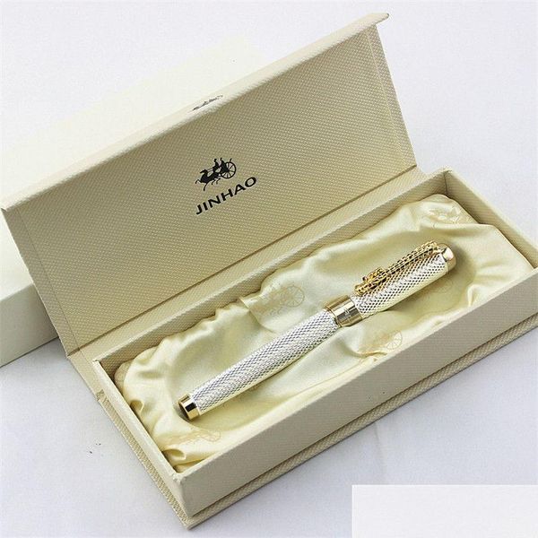 Ballpoint Pens 1pc/лот Jinhao Roller Ball Pen 1200 Canetas Sier Gold Clip Executive Executive Fast Writing Luxury 14x1.4cm 201111 DRO DHTAB