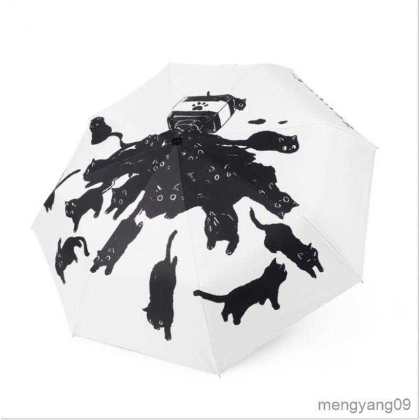 Guarda-chuvas dos desenhos animados gato padrão guarda-chuva feminino guarda-chuva dobrável à prova de chuva UV guarda-sol chuva guarda-sóis à prova de vento crianças R230705