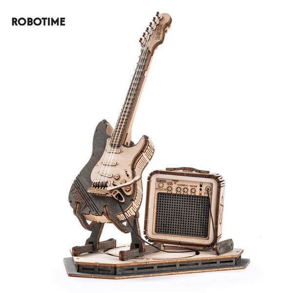 Arma Brinquedos Robotime Rokr Modelo de Guitarra Elétrica Presente para Crianças Adulto Montagem Conjunto de Blocos de Construção Criativos 3D Quebra-cabeça de Madeira TG605K 230705