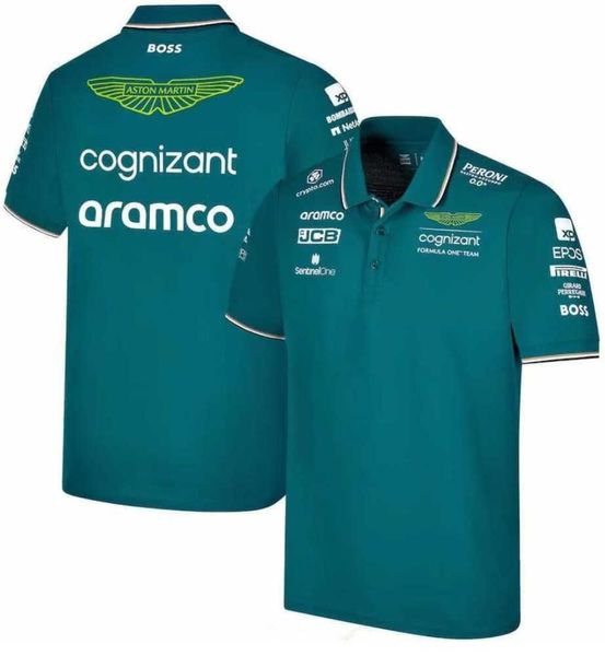 Aston Martin Aramco Cognizant F1 Polos 2023 Official Team Polo Summer masculino casual de secagem rápida manga curta moda estilo casual