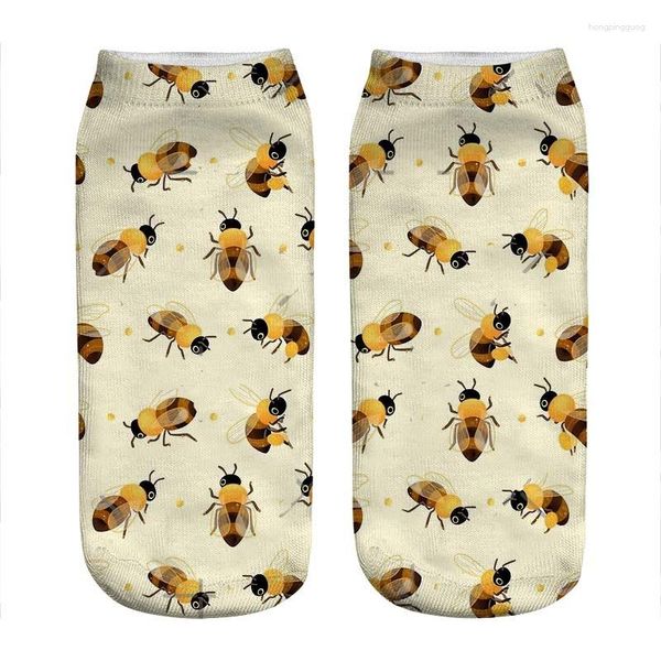Женские носки женский каваи светло -желтые медовые пчелы напечатаны хараджуку счастливой смешной новинок милая девочка подарок для