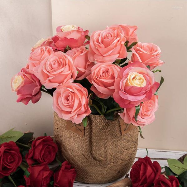 Dekorative Blumen, 52 cm, künstliche Seide, hochwertiger Rosenzweig für Valentinstag, Geschenk, Dekoration, künstliche Rosen, Blume, rot, weiß, Hochzeit