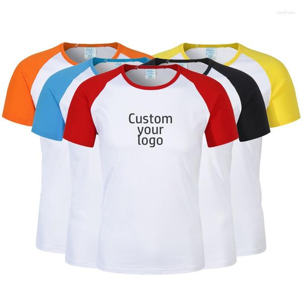 Camisetas femininas logotipo personalizado camiseta feminina gola redonda solta mulher top cor misturada esportes impresso texto imagem moda roupas casuais