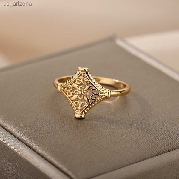 Vintage Hohle Blume Ringe Für Frauen Männer Edelstahl Gold Farbe Ring Ästhetische Hochzeit Paar Ringe Boho Schmuck Geschenk L230620