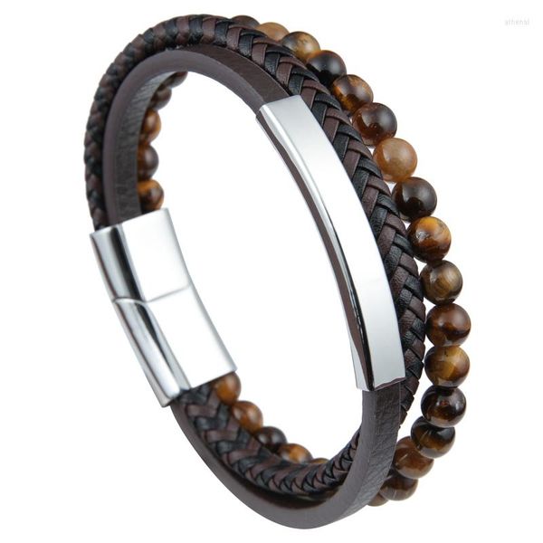 Braccialetti con ciondoli Hip Hop Geometrico Semplice Etnico Pietra naturale Bracciale in corda da uomo in pelle Regalo di festa per gioielli da fidanzato