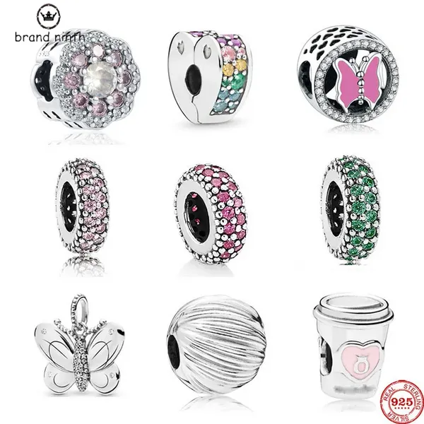 925 Серебро для Pandora Charms Jewelry Bears Braslet New European Cup Butterfly Rose Red Pink Spacer Clip Diy Charm набор