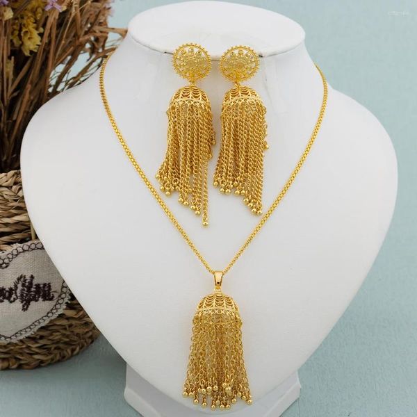 Серьги по ожерелью набор Dubai для женской девочки итальянская длинная кисточка мода золотой цвет богемный роскошный подарок на свадьбу