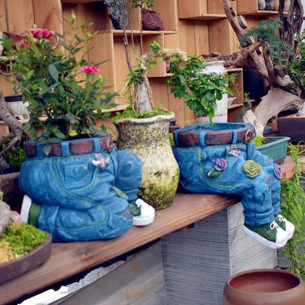 Pflanzer Töpfe Kreative Jeans Form Harz Blumentopf Pastoralen Zement Denim Topfpflanze Garten Handwerk Dekor Kunst Balkon Figuren 230704