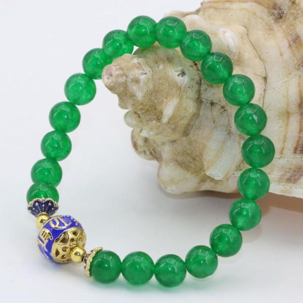 Ссылка браслетов Fashoin 8 мм круглые бусины зеленые Jades Stone Chalconony Gold-Color Women Женщины из прекрасных украшений.