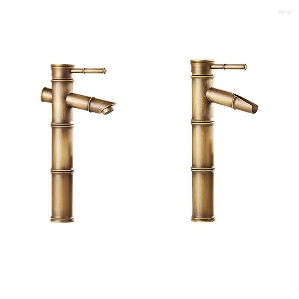 Badezimmer-Waschtischarmaturen, Waschbecken-Wasserhahn, antikes Messing, Bambus-Stil, Vintage-Bronze-Finish, Einzelgriff und Kaltwasserhahn