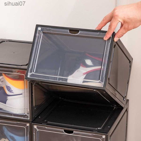 1 peça caixa de tênis engrossada caixa de sapato de plástico endurecido armário empilhável caixa de armazenamento gaveta transparente caixa de sapato de plástico L230705