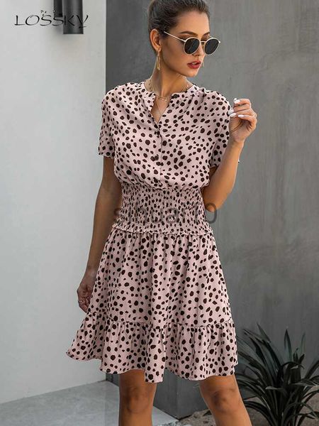 Casual Kleider Kleid Frauen Leopard Casual Schwarz Sommer Rüschen Mini Kleider Knöpfe Damen Lila Taillierte Kleidung 2022 Damen Kleidung J230705
