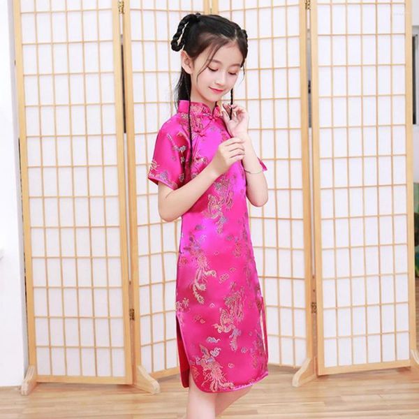 Abiti da ragazza Vestito da bambino Collo alla coreana Lavabile Spettacolo Fascino unico Diviso Cheongsam Hanfu tradizionale cinese per club