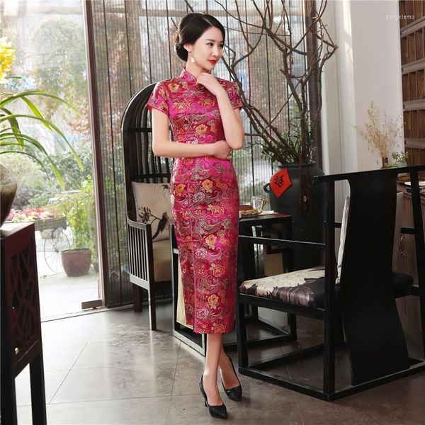 Abbigliamento etnico Abito lungo Qipao lungo sexy da donna Plus Size Classico cinese tradizionale Cheongsam Elegante fiore vintage con bottoni in raso