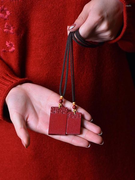 Collane con ciondolo Stile cinese classico Collana naturale genuina di cinabro vermiglio Accessori per gioielli con amuleto fortunato Benedizione Fengshui
